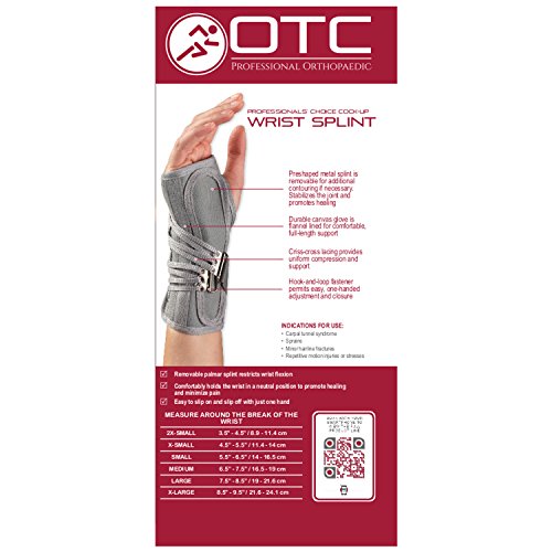 OTC Wrist Splint, Cock-Up Lacing, Canvas, ProChoice, Grey, Medium (Left Hand) Medium (Pack of 1) Gray (Left Hand)