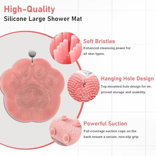 Silicone Foot Scrubber Mat, 12x12 Non-Slip, 38 Suction Cups Pink