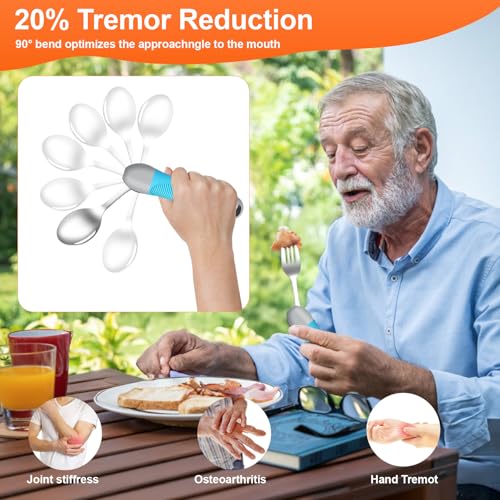 Weighted Utensils for Tremors & Parkinson's, Adaptive Eating Aids (Blue) Blue