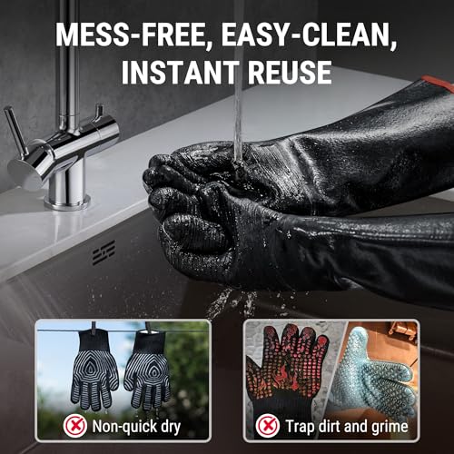 TempPro 932°F Heat Resistant BBQ Gloves, 14" Waterproof Oven & Grill Gloves
