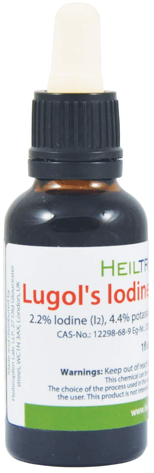 2.2% Lugol's Iodine Solution 1 Fl Oz - 30 ml | Pharmaceutical Grade Ingredients | Lugols Solution Made with Iodine and Potassium Iodide | Heiltropfen¬Æ Unflavored 1 Fl Oz (Pack of 1)