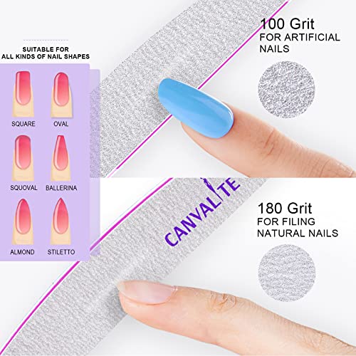 Canvalite 10 PCS Nail File Professional Nail Files Reusable Double Sided Emery Board(100/180 Grit) Nail Styling Tools for Home and Salon Use Christmas Gifts for Women Half moon 10 Count (Pack of 1)