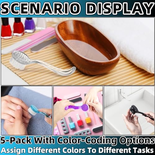Soft Nail Dust Cleaning Brush 5Pcs Handle Grip Fingernail Brush Nail Dust Brush Manicure Pedicure Tools Women Men Home Salon（multicolor）