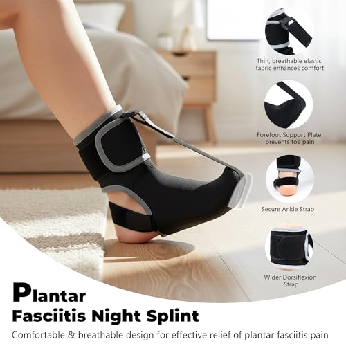 Plantar Fasciitis Night Splint Sock - Adjustable Planter Facetious Relief Brace for Women Men,Soft Plantar Fascia Boot for Sleeping,Support Relief Foot Drop Achilles Tendonitis Relief Day Night Black 1