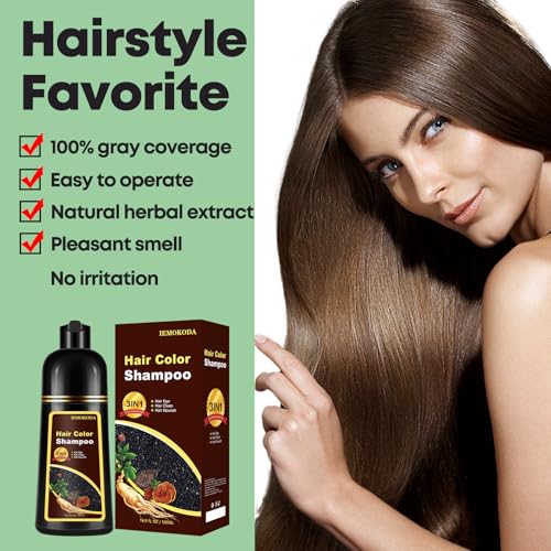 Natural Light Brown Hair Dye Shampoo 3 in 1, Hair Color Dye for Men & Women