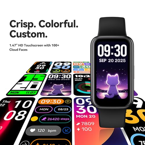 Fitness Tracker Smart Watch, 1.47" Color Screen, 100+ Sports, Black