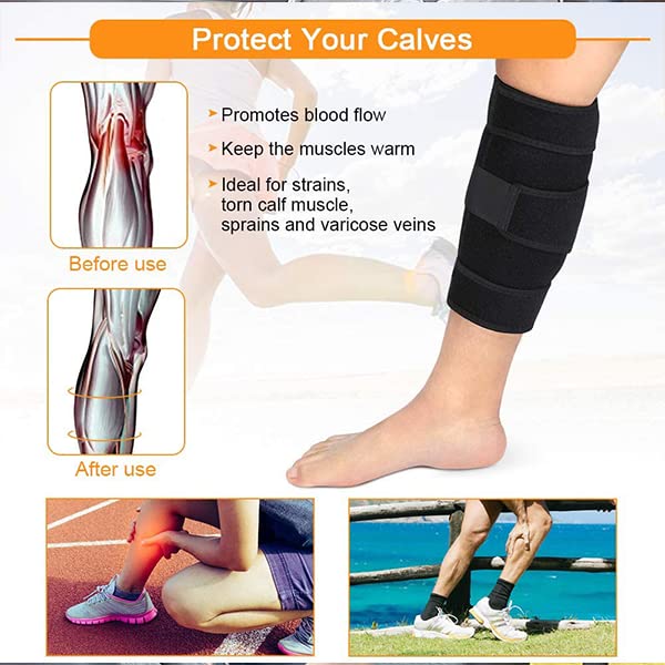Calf Brace, Shin Splint Support Lower Leg Compression Wrap with Adjustable Three Anti-Slip Strap Support for Pulled Calf Muscle Pain Strain Injury, Sprain and Swelling, Fits Men and Women (Black) - BeesActive Australia