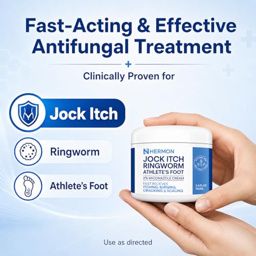 Hermon Jock Itch Cream: Ringworm Treatment for Humans, Athlete's Foot Cream -Fast and Effective Symptom Relief of Itching, Burning and Redness -100ml 1 Pack Cream