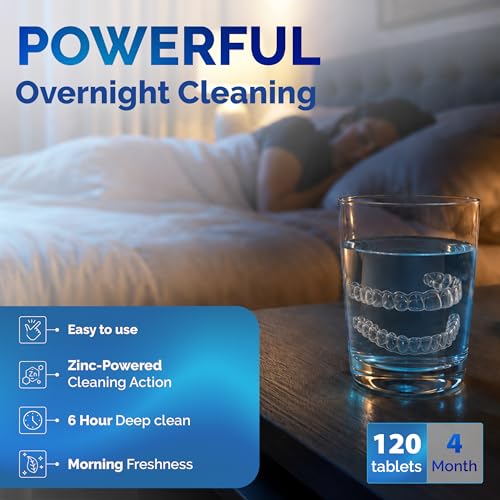Dental Duty Overnight Retainer Cleaner Tablets – Deep Clean Invisalign & Denture Cleaning Tablets for Aligners, Mouthguards & Night Guards – Removes Odor, Plaque & Stains – 120 Count