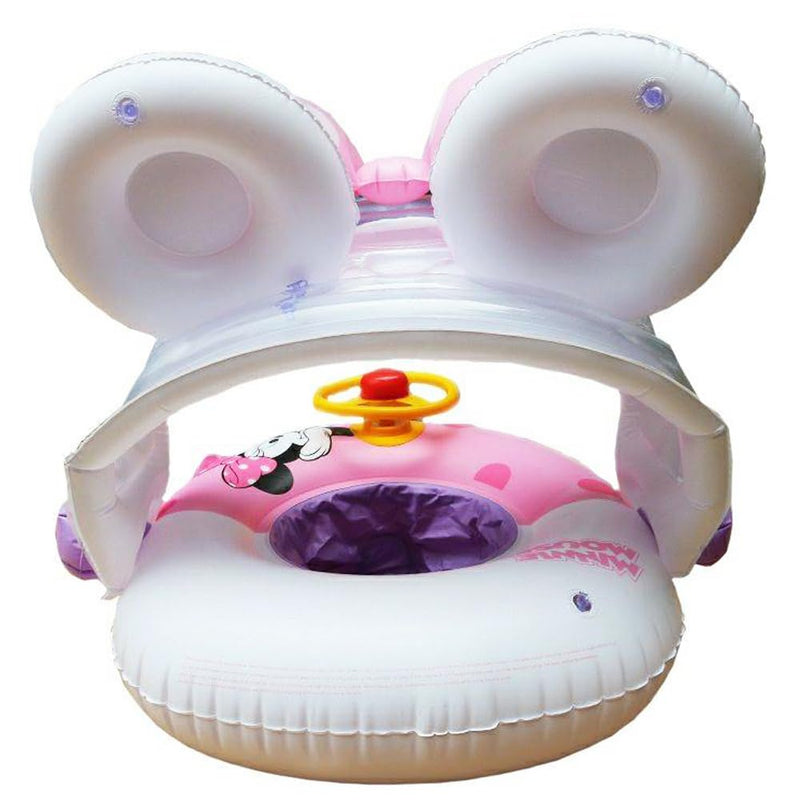 Arcimatto Baby Swimming Pool Floats with Removable Sun Protection Canopy, Cute Inflatable Raft with Seat and Handle, No Flip Over Kids Infants Boat Swim Ring for Toddlers 8-36 Months Pink Mouse - BeesActive Australia
