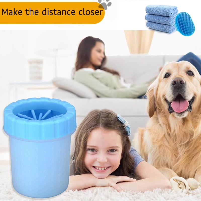 Paw Cleaner for Dogs, Soft and Comfortable Paw Cleaner, Portable Silicone Pet Paw Cleaner, with 3 Towels for Cats and Dogs Paw Washer (Blue) - BeesActive Australia