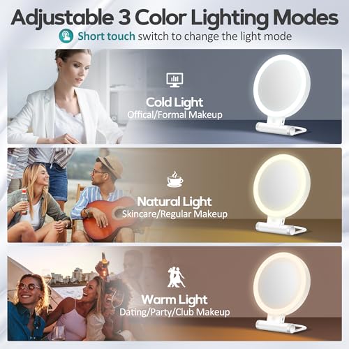 B Beauty Planet Magnifying Mirror with Light 30X, Double-Sided 1X/ 30X Magnifying Makeup Mirror with Tweezer, 2000mAh 3 Colour Modes with Adjustable Brightness,Foldable Travel Mirror(9" L x 7" W) White