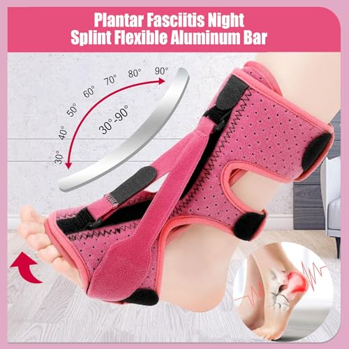 Plantar Fasciitis Night Splint-Adjustable Planter Facetious Relief Brace,Plantar Fasciitis Relief Women Men Straps,Support Relief Foot Drop Achilles Tendonitis(Pink-1PC)