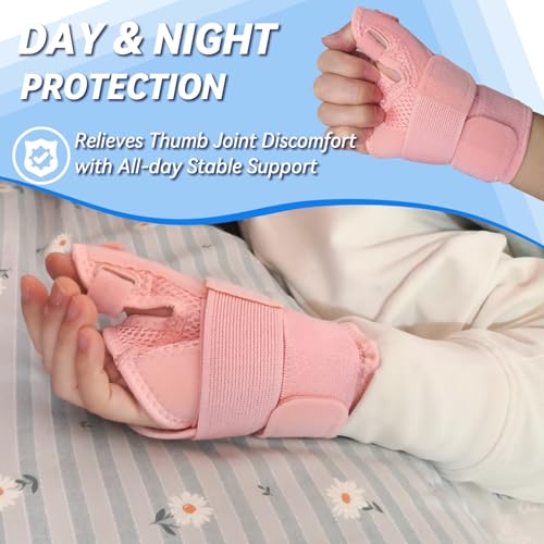 New Updated Thumb Brace for Women and Men, Reversible Trigger Thumb Splint for Day & Night Support, Breathable Thumb Stabilizer for Arthritis, Tendonitis, Sprains Thumb Pain Relief (Pink) Pink