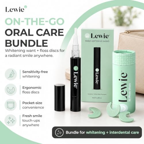 Lewie Oral Care Travel Bundle - Whitening Pen & Floss Discs - 32ct | Dentist-Developed Sensitivity-Free Whitening Pen with Eco-Friendly Ergonomic Floss Disc Dispenser, Travel-Ready Kit