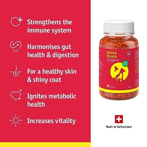 Anima-Strath Granules - Natural Food Supplement for Dogs & Cats | Immune System & Digestive Care, 61 Nutrients, Vitamins, Minerals, Amino Acids & Prebiotic Qualities | BARF Food Topper (Granules 100g) Granules 100g