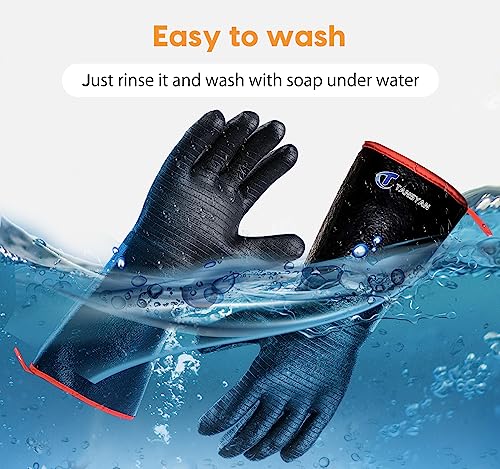 932°F Extreme Heat Resistant Gloves for Tansyan Grill BBQ, Waterproof Long Sleeve Pit Grill Gloves for Fryer, Baking, Oven,Smoker,Fireproof, Oil Resistant Neoprene Coating（14-Inch ）