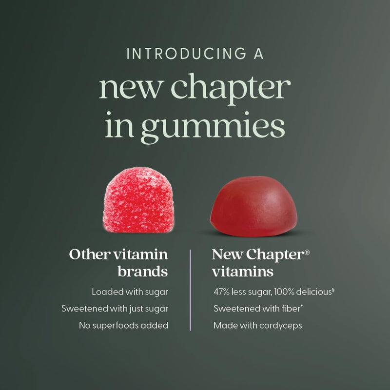 New Chapter USDA Organic Vitamin B12+ Gummies, 60 Count | 47% Less Sugar B12 Gummies for Cellular Energy Support, with Cordyceps, Non-GMO, Gluten Free, Raspberry Flavored