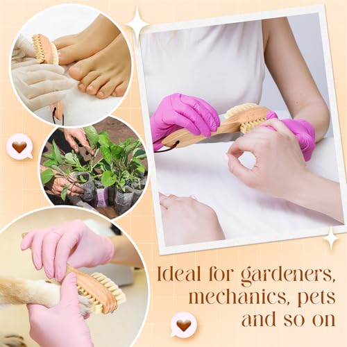 2 Pcs Wooden Nail Brush with Boar Bristles, Double Sided Scrub