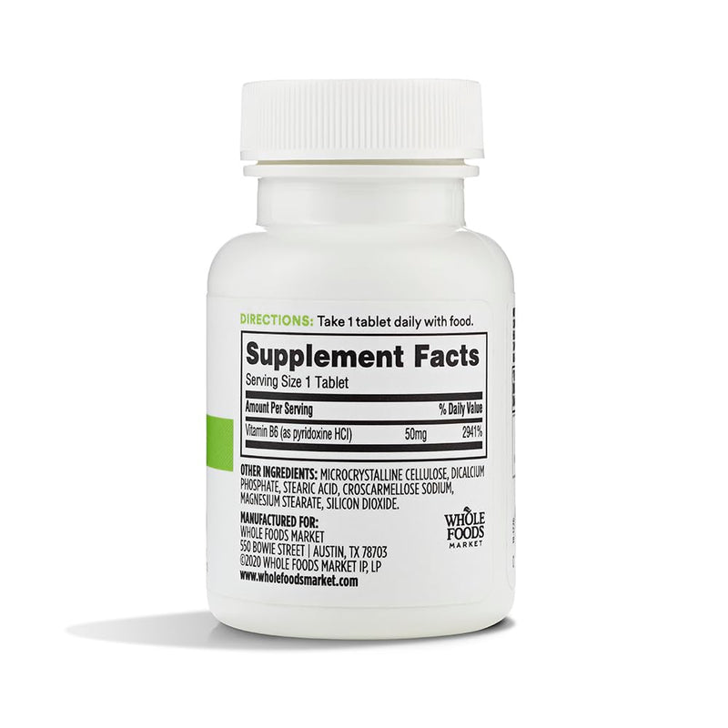 365 by Whole Foods Market, Vitamin B6 50Mg, 50 Tablets (Pack of 2) 50 Count (Pack of 2)