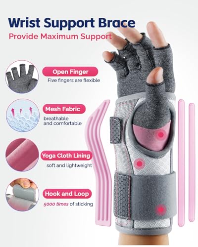 FEATOL Lightweight Carpal Tunnel Wrist Brace for Daily Work, 7 inches Comfortable & Adjustable Night Support for Women Men, Hand Brace With Splint Pain Relief for Tendonitis, Sprains, Arthritis, Right