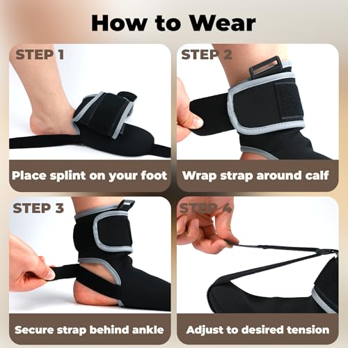 Plantar Fasciitis Night Splint Sock - Adjustable Planter Facetious Relief Brace for Women Men,Soft Plantar Fascia Boot for Sleeping,Support Relief Foot Drop Achilles Tendonitis Relief Day Night Black 1