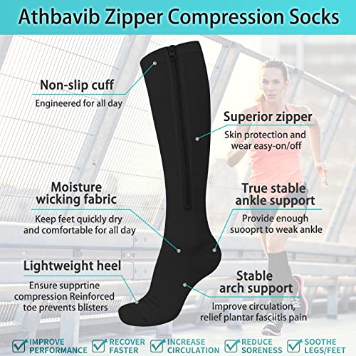 2 Pairs Zipper Compression Socks, 15-20 mmHg Closed Toe Compression Stocking with Zipper for Women and Men Beige*1+Black*1--Close Toe Small-Medium