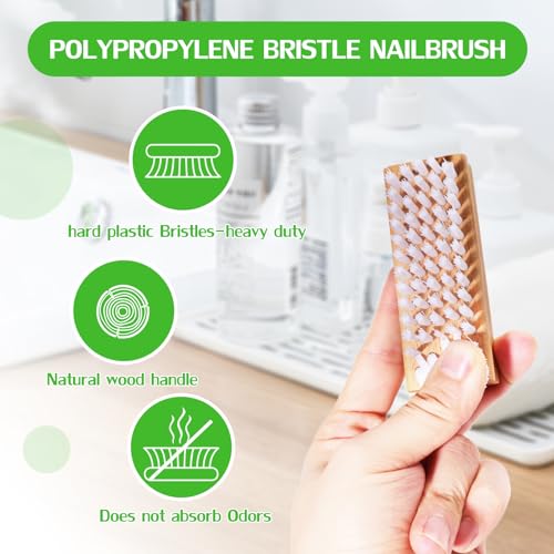 SAMEBUTECO 2 Pack Non-Slip Wooden Hand & Nail Brush,Dual-Sided Fingernail Scrub Brush for Deep Cleaning Nails,Hands & Feet Heavy Duty Mechanic Hand Brush with Stiff Bristles and Molded Beech-wood Grip