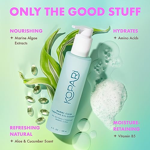 Kopari Marine Clean Purifying Gel Cleanser, Infused with Amino Acids & Vitamin B5, Dual-Action Gel-to-Foam Cleanser, Gentle and Nourishing, 5 oz | New Look, Same Formula, Product Packaging May Vary 5.1 Ounce (Pack of 1) No Color