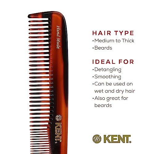 Kent 9T Tortoiseshell Fine and Wide Tooth Comb - Large Handmade and Saw-Cut Detangler for Wet Hair - Durable Grooming for Men and Women - Made in England 6 Pack Brown