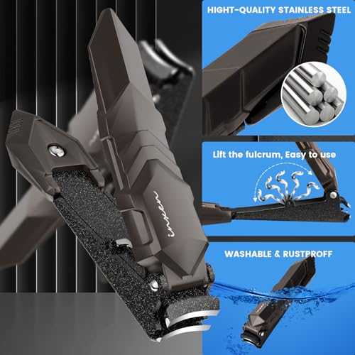 Nail Clippers for Thick Nails, INXEN Nail Clippers with Extre Wide Jaw Opening for Hard Toenails, Stainless Steel Nail Clippers ，Nail Cutter Set for Men Women Senior Small Black (3x0.67 inch)