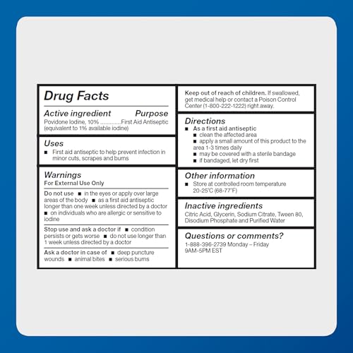 Major 10% Povidone-Iodine Liquid Topical Solution, USP - Topical Antiseptic for Cuts, Scrapes, Burns, and Minor Skin Wounds - 8 Fl. Oz. 8 Fl Oz (Pack of 1)