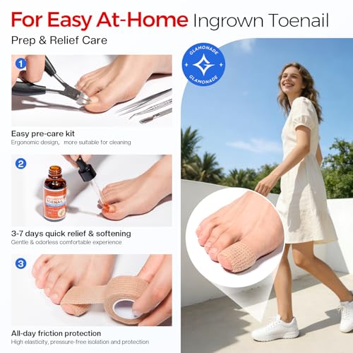 Glamonade Ingrown Toenail Removal Kit: Complete Ingrown Toenail Tool With Corrector Patch And Relief Softening Drops For Soothing Comfort, At‑Home Professional Kit For Men & Women with Curved Toenails 13 Pcs