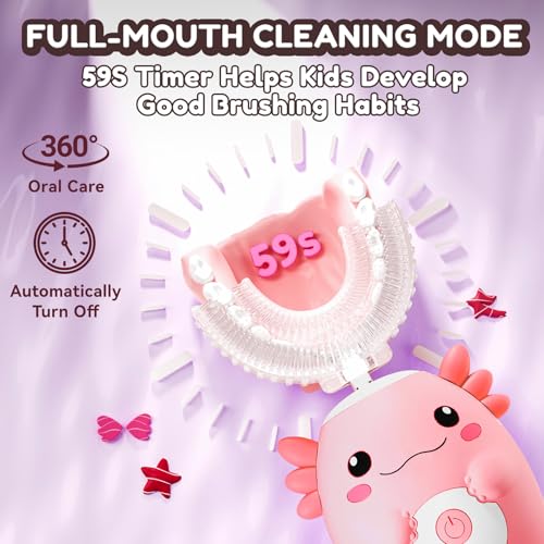 Kids Axolotl U Shaped Electric Sonic Toothbrush with Toothpaste Pink Axolotl