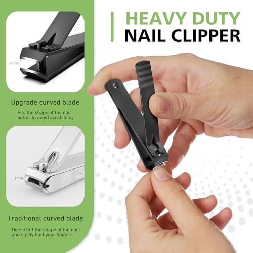 BALUCA Curved Toenail Clipper for Thick Nails, Heavy Duty Stainless Steel Toe Nail Clippers for Seniors, Men & Women, Stainless Steel Nail Cutter for Accurate Trimming and Grooming (All Black) All Black