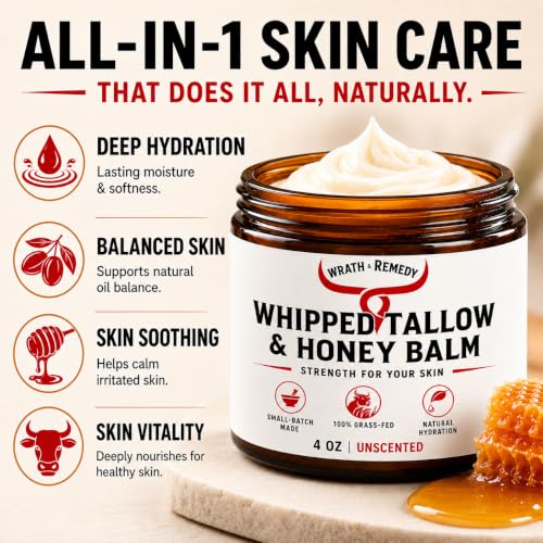Organic Beef Tallow for Skin, Made in USA, Handcrafted, Unscented, 4 oz Whipped Unscented - 4oz