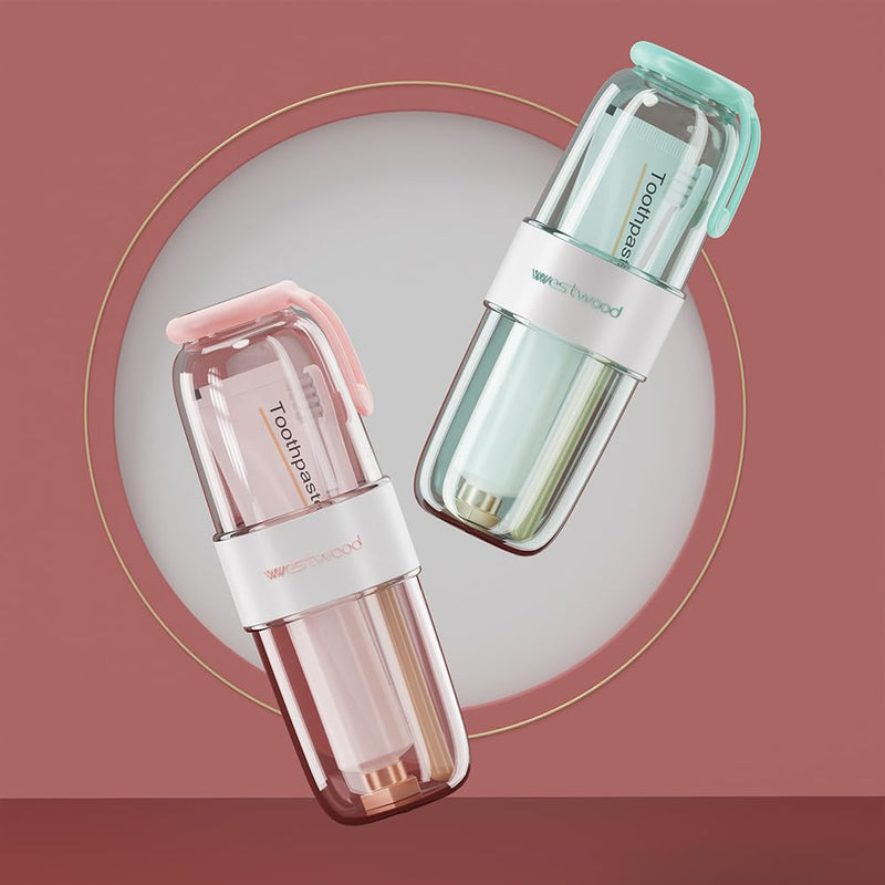 Luxury Transparent Pink Plastic Travel Toothbrush Holder Case with Cover, Portable Travel Toothbrush Cup, Storage Container for School Camping Business Trip Bathroom Light Pink