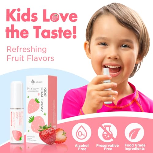 oh care Mouth Spray for Kids, Toddler Toothpaste Helper, Fluoride Free Baby Toothpaste Cavity Protection, Oral Care with Natural P113+ Antibacterial Peptide - for Newborns to Age 6(Grape&Strawberry)