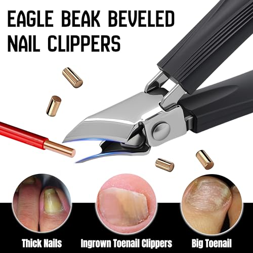Eagle-Beak Slant Nail Clippers 3-Piece Set, Wide Mouth Design, Black