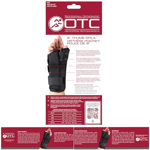 OTC Wrist-Thumb Splint, 8-Inch Adult for Men and Women, Lightweight Breathable, Black, Large Large (Pack of 1) 8 Inch (Left Hand)
