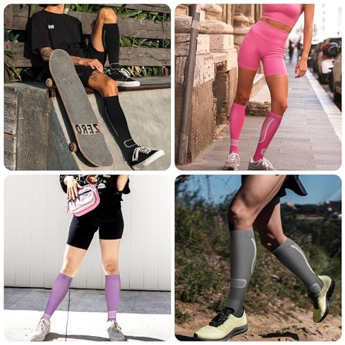 fenglaoda 6 Pairs Compression Socks for Women & Men Knee High Cute Circulation Socks for Nurse Pregnant Travel Athletic Small-Medium 01-6pairs-07