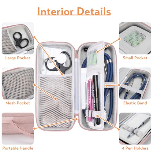 SMYV 17 pcs Stethoscope Case Kit, Nursing School Essentials Include Stethoscope Case, Medical Scissors, Pen Lights, Bandages, Ideal Gifts for Nurse Student Light Pink
