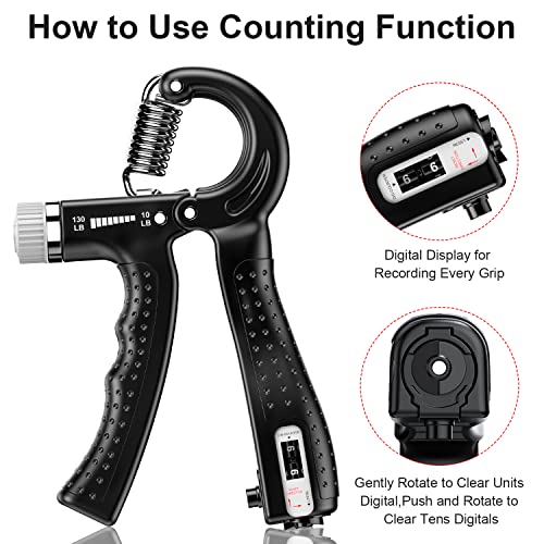 KDG Hand Grip Strengthener 2 Pack Adjustable Resistance 10-130 lbs Forearm Exerciser，Grip Strength Trainer for Muscle Building and Injury Recovery for Athletes Black