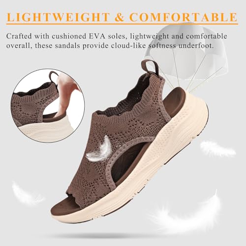 Womens Orthopedic Walking Sandals Arch Support Comfort Slip-On Sport Sandals Open-Toe Athletic Sandals for Plantar Fasciitis Summer Beach Casual 8 Mocha