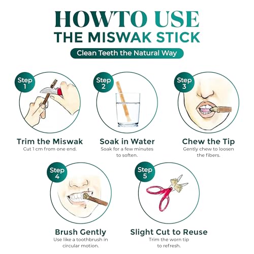 Premium Miswak Set – Natural Siwak Oral Care Kit with 5 Organic Sticks, 1 Bamboo & 1Plastic Holder, 1 Miswak Cutter – Eco-Friendly Herbal Toothbrush Alternative