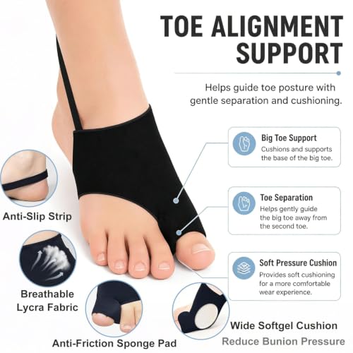 Bunion Corrector for Women & Men Big Toe with Anti-Slip Strap - 2 Pack Black