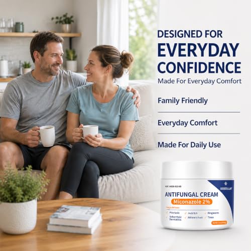 Antifungal Cream for Athletes Foot Jock Itch Ringworm Seborrheic Dermatitis Folliculitis Tinea Miconazole 2% Skin Fungus Relief Anti Fungal Athletes Foot Treatment for Humans 3.4 oz, 100g
