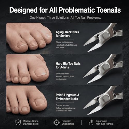 Toenail Clippers for Thick Toenails for Seniors, Heavy Duty Ingrown Toenail Clippers with Wide Jaw Opening, Professional Toe Nail Clippers for Thick Nails, Stainless Steel Nail Cutter for Men Women Straight blade model
