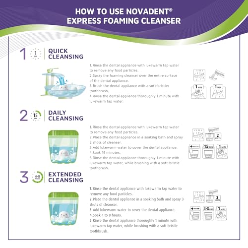 Novadent Foaming Cleanser – Dentures and Dental Appliances – 300 ml Sprayer With 2 Refills