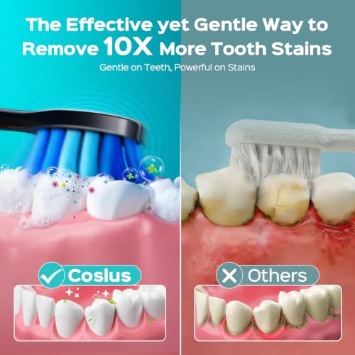 COSLUS C30 Electric Toothbrush for Adults, Effective Yet Gentle Ultra-Clean Black & Pink 2PCS